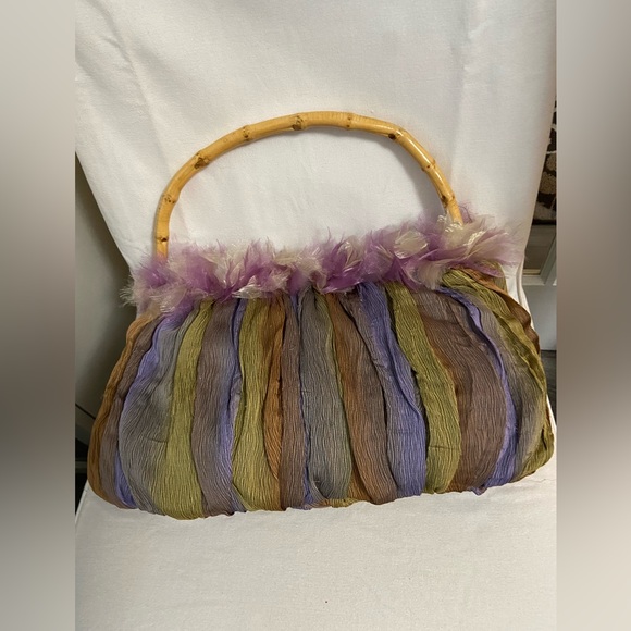 Vintage farnine Chiffon Ambre Purse with Banboo Handle - Picture 13 of 13